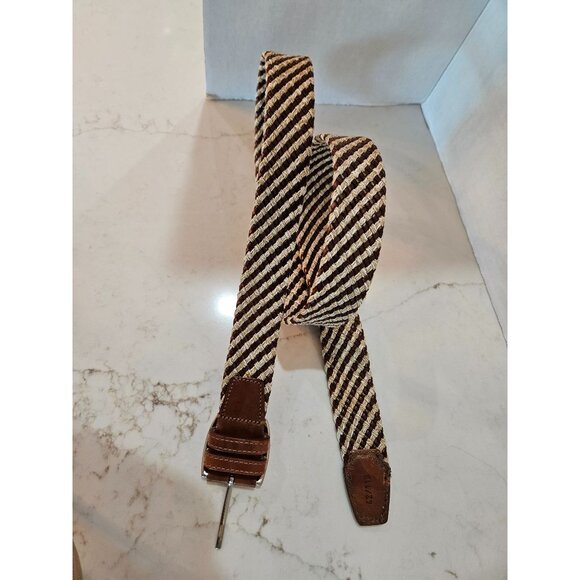 Garmany Italian Belt Mens Size 42 Woven Leather & Straw Brown & Beige - Picture 5 of 9